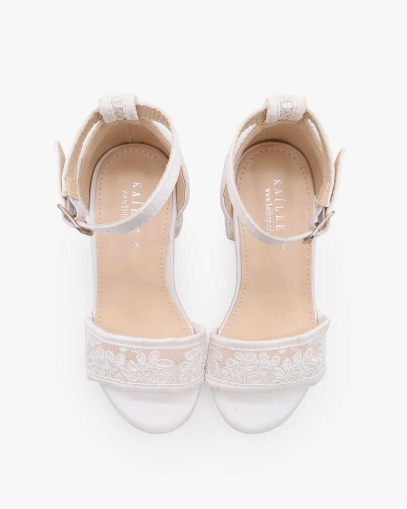 Crochet Lace Low Block Heel Girls Sandals