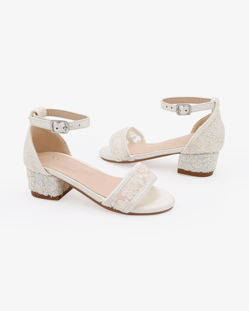 Crochet Lace Low Block Heel Girls Sandals