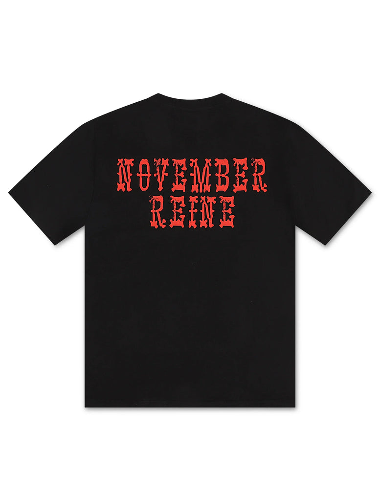 November Reine Black Hearts  Heavyweight Tee - Black/Red