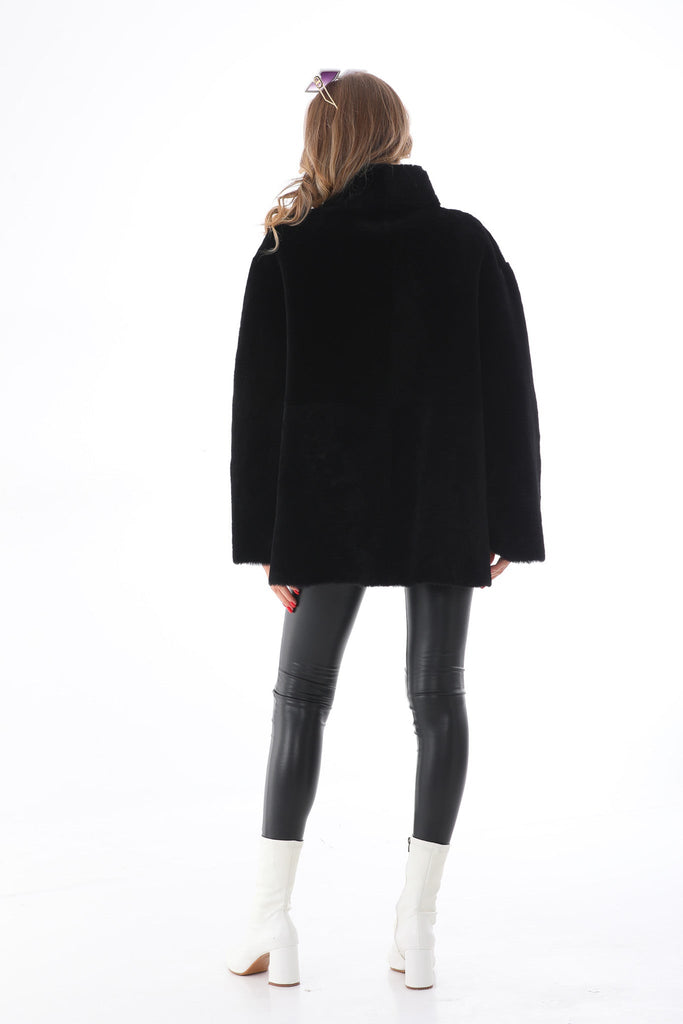 The Luxera Reversible Black Shearling Women Leather Jacket