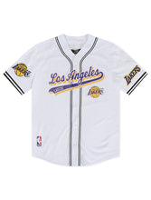 Load image into Gallery viewer, Pro Standard LA Lakers Script Tail Mesh Button Down Shirt - White/Black
