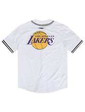 Load image into Gallery viewer, Pro Standard LA Lakers Script Tail Mesh Button Down Shirt - White/Black
