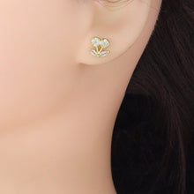 Load image into Gallery viewer, Clear CZ White Pearl Gold Cherry Clam Shell Stud Earrings, Sku#LD733