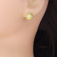 Load image into Gallery viewer, Clear CZ White Pearl Gold Cherry Clam Shell Stud Earrings, Sku#LD733