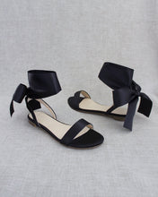 Load image into Gallery viewer, Girls Satin Flat Sandal with Wrapped Satin Tie