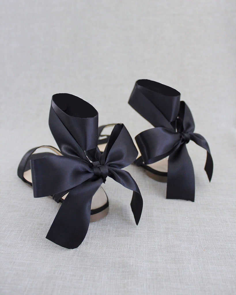 Girls Satin Flat Sandal with Wrapped Satin Tie