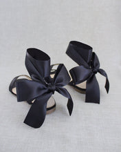 Load image into Gallery viewer, Girls Satin Flat Sandal with Wrapped Satin Tie