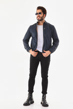Load image into Gallery viewer, The Como Navy Blue Leather Bomber Jacket