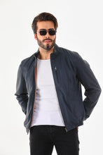 Load image into Gallery viewer, The Como Navy Blue Leather Bomber Jacket