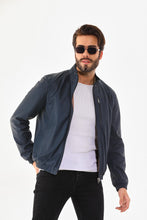 Load image into Gallery viewer, The Como Navy Blue Leather Bomber Jacket