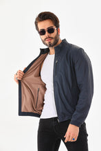 Load image into Gallery viewer, The Como Navy Blue Leather Bomber Jacket