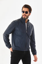 Load image into Gallery viewer, The Como Navy Blue Leather Bomber Jacket