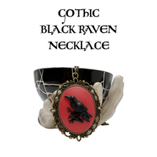 Load image into Gallery viewer, Black Raven Crow Necklace Gothic Bird Cameo Victorian Dark Aesthetic Jewelry Silver Bronze