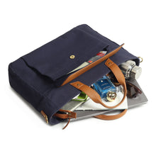 Load image into Gallery viewer, Voyager Canvas Leather Briefcase, Dark Blue