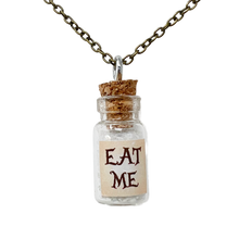 Load image into Gallery viewer, Eat Me Bottle Necklace Glass Vial Fantasy glow in the Dark Jewelry