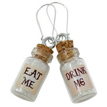 Load image into Gallery viewer, Mismatched Eat Me Drink Me Earrings Fantasy Glass Vial Jewelry