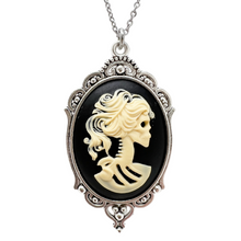 Load image into Gallery viewer, Gothic Skeleton Lady Necklace Black Cameo Victorian Lolita Jewelry