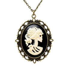 Load image into Gallery viewer, Gothic Lolita Lady Skeleton Necklace Victorian Cameo Dark Romantic Jewelry silver or bronze