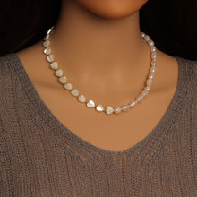 Load image into Gallery viewer, Freshwater Pearl with Mother of Pearl Heart necklace Bracelet, sku#EF677