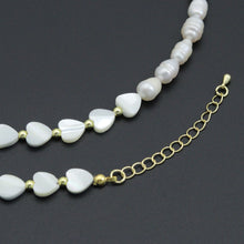 Load image into Gallery viewer, Freshwater Pearl with Mother of Pearl Heart necklace Bracelet, sku#EF677