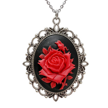 Load image into Gallery viewer, Gothic Lolita Red Rose Necklace Victorian Cameo Romantic Dark Jewelry Silver or Bronze