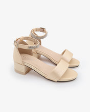 Load image into Gallery viewer, Satin Girls Block Heel Sandals with Mini Rhinestones Embellished Ankle Strap