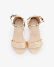 Load image into Gallery viewer, Satin Girls Block Heel Sandals with Mini Rhinestones Embellished Ankle Strap