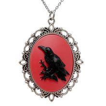 Load image into Gallery viewer, Black Raven Crow Necklace Gothic Bird Cameo Victorian Dark Aesthetic Jewelry Silver Bronze