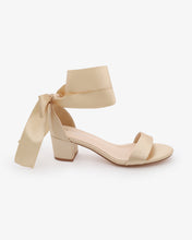 Load image into Gallery viewer, Satin Girls Block Heel Sandal with Wrapped Ribbon Tie