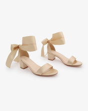 Load image into Gallery viewer, Satin Girls Block Heel Sandal with Wrapped Ribbon Tie