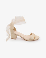 Load image into Gallery viewer, Satin Girls Block Heel Sandal with Wrapped Ribbon Tie