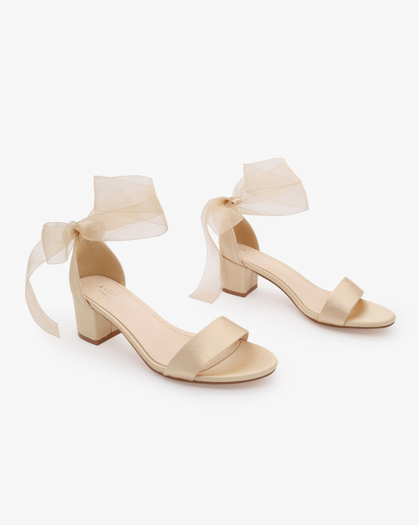 Satin Girls Block Heel Sandal with Wrapped Ribbon Tie