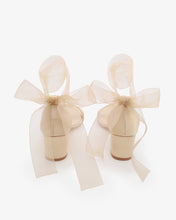 Load image into Gallery viewer, Satin Girls Block Heel Sandal with Wrapped Ribbon Tie