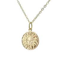 Load image into Gallery viewer, Vintage Sun Coin Necklace Gold Celestial Pendant Minimal Jewelry