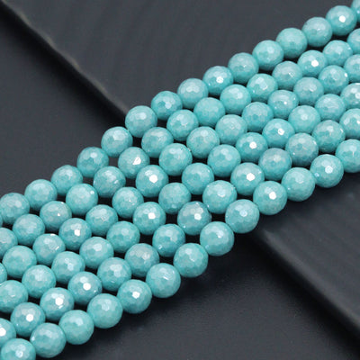 Mystic Silverite Plated Faceted Emerald Jade beads, U343