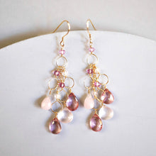 Load image into Gallery viewer, Pink Gemstone Waterfall Earrings