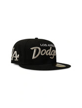 Load image into Gallery viewer, New Era 5950 Dodgers Side LA Metallic Script Hat - Black/Silver