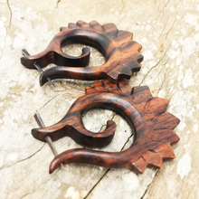 Load image into Gallery viewer, Tribal Spiral Wooden Earrings Hawaiian Boho Natural Wood Statement Jewelry