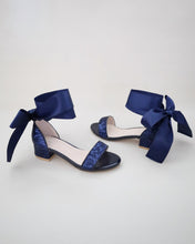 Load image into Gallery viewer, Rock Glitter Low Block Heel Girls Sandals with Wrapped Satin Tie