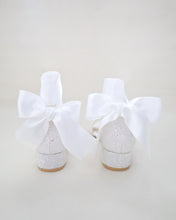 Load image into Gallery viewer, Rock Glitter Low Block Heel Girls Sandals with Wrapped Satin Tie