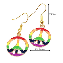 Load image into Gallery viewer, Rainbow Peace Sign Earrings Colorful Boho Hippie Symbol Dangle Festival Jewelry