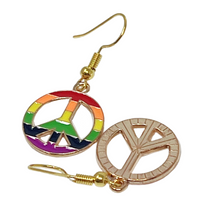 Load image into Gallery viewer, Rainbow Peace Sign Earrings Colorful Boho Hippie Symbol Dangle Festival Jewelry