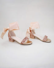 Load image into Gallery viewer, Rock Glitter Low Block Heel Girls Sandals with Wrapped Satin Tie