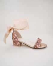 Load image into Gallery viewer, Rock Glitter Low Block Heel Girls Sandals with Wrapped Satin Tie