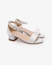 Load image into Gallery viewer, Satin Girls Block Heel Sandals with Ankle Strap