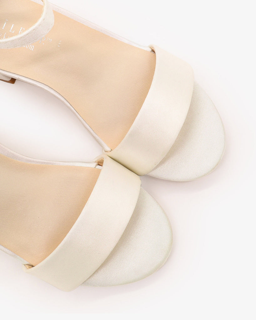 Satin Girls Block Heel Sandals with Ankle Strap