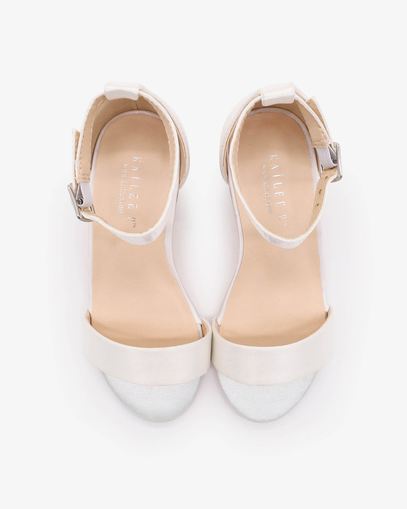 Satin Girls Block Heel Sandals with Ankle Strap