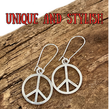 Load image into Gallery viewer, Peace Sign Earrings Gold Silver Boho Hippie Symbol Minimalist Dangle Jewelry