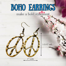 Load image into Gallery viewer, Peace Sign Earrings Boho Hippie Symbol Jewelry Bronze Silver Festival Dangle Earrings