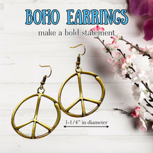 Load image into Gallery viewer, Peace Sign Earrings Boho Hippie Symbol Silver Bronze Dangle Jewelry